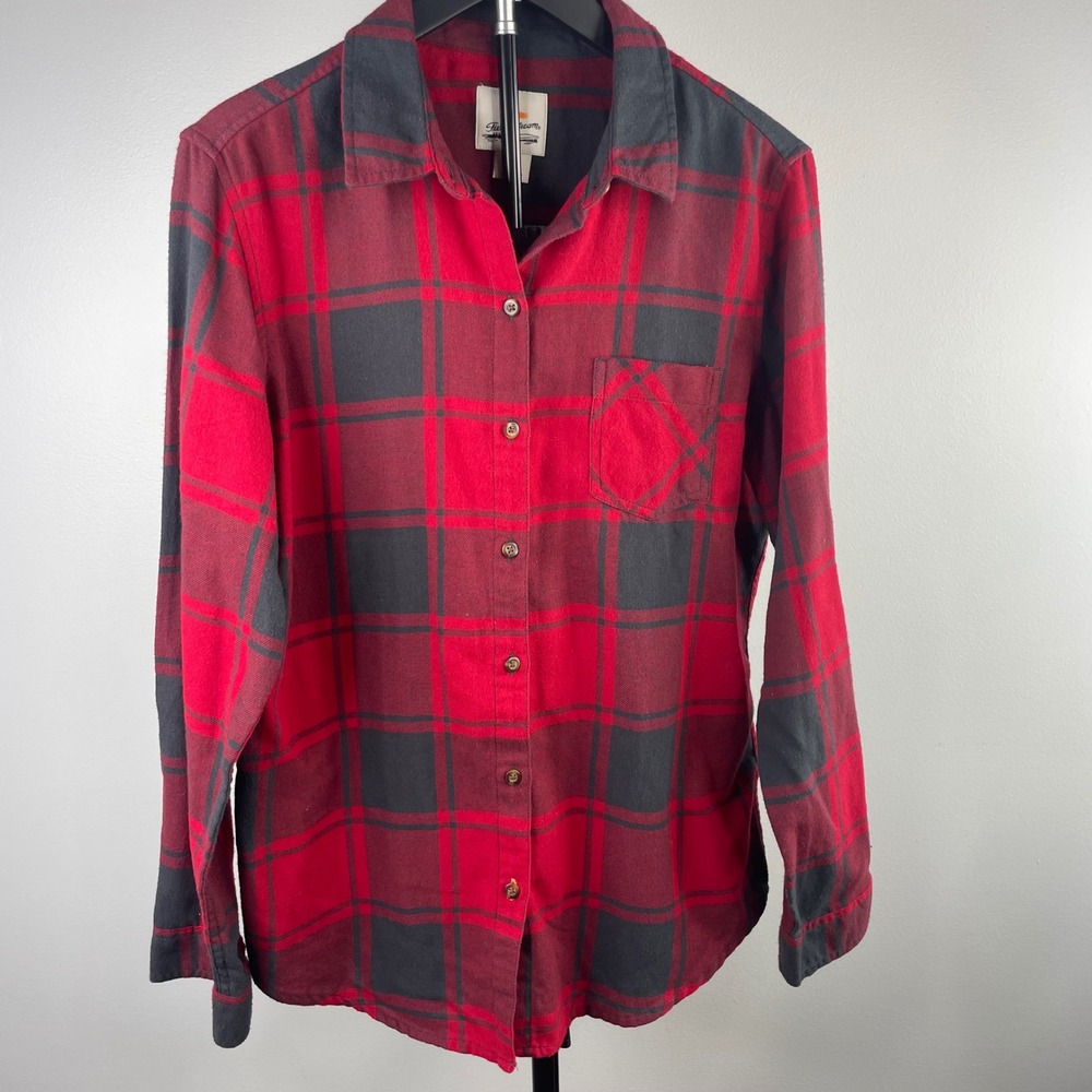 Field & Stream Womens LG Red Black Plaid Flannel Buttonā Down Shirt Long Sleeve